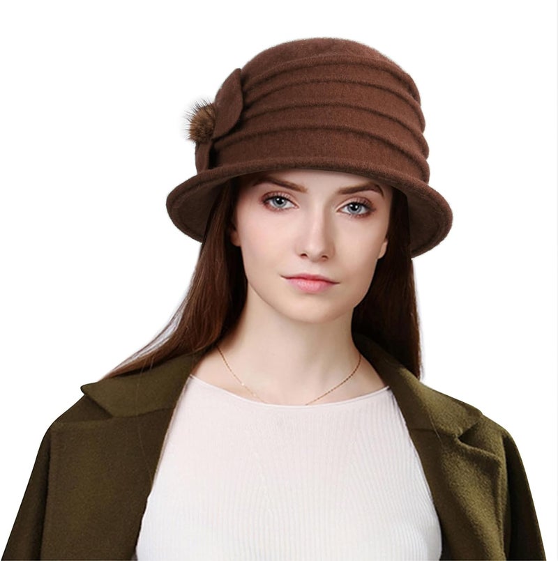 Sumolux Women Beret Hat French Vintage Floral Wool Dress Cloche Classic Winter Hat 1920s - Image 2